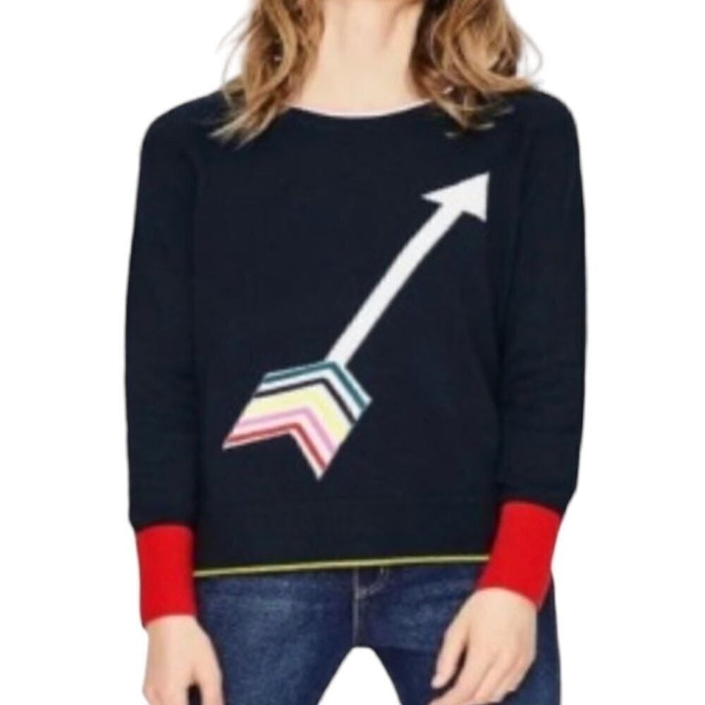 BODEN Women's Arrow Intarsia Romy Rainbow Arrow Sweater Navy Blue Size XS